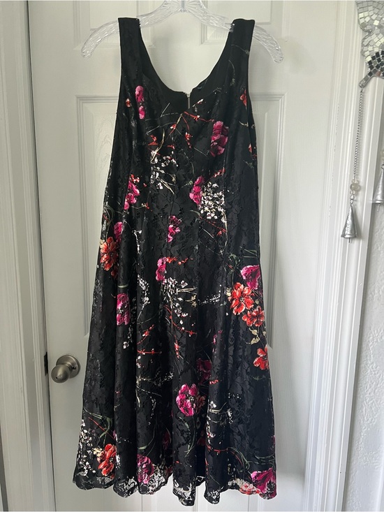 Betsey Johnson Dresses & Skirts - Betsey Johnson Black Midi Dress with Pink & Red Floral Print cocktail dress
